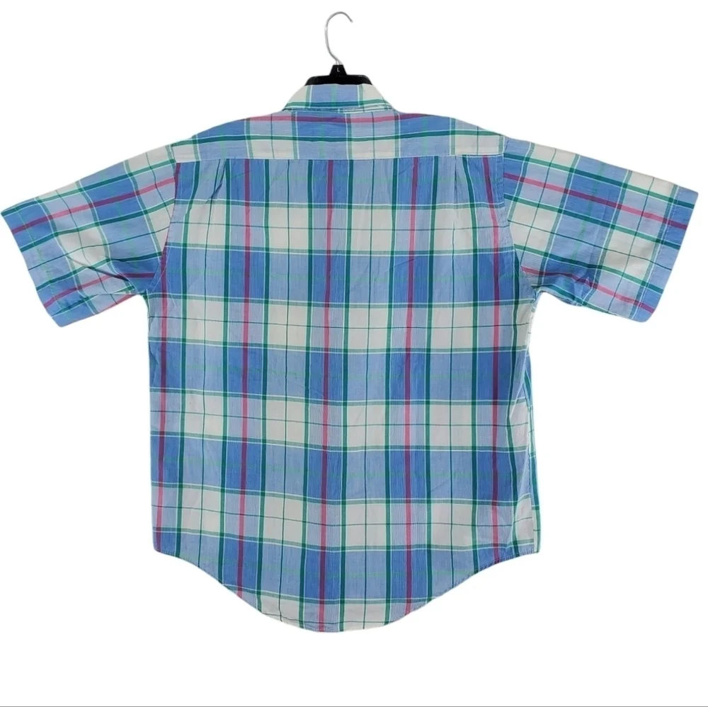 Vtg Levis Shirt Mens XL Tartan Plaid Button Down Blue White Colorgraphs 80s SS